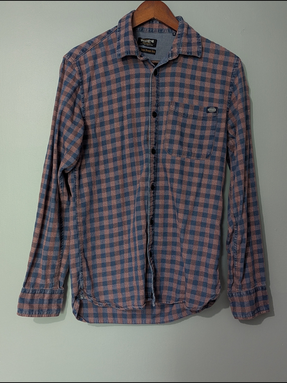 Jack & Jones Men's Blue & Pink Check Button-Up Shirt 90s Grunge Gorpcore